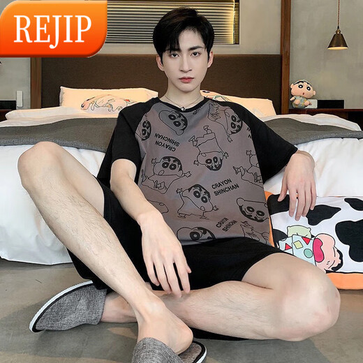 REJIP男士睡衣短袖春夏天季薄款卡通青少年可外穿男款加大码家居服套装 6621 2XL 160-180斤