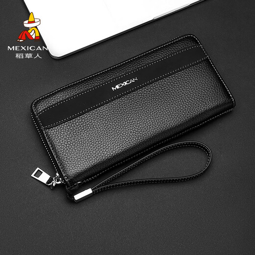 Vogelscheuche (mexikanische) Kupplungsbeutel für Männer große Kapazität Multi-Karten-Brieftasche 2024 Neue Dad Card Bag Long Leder Brieftasche Schwarz