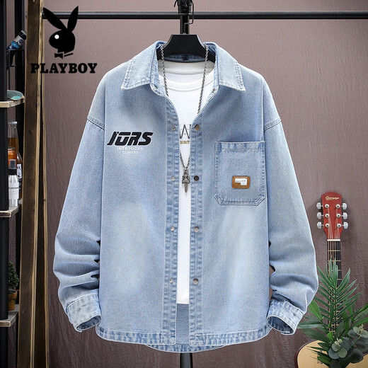 Playboy (PLAYBOY) denim jacket boy spring and autumn new style junior high school and high school teenagers men's handsome college jacket shirt top 9209 [top] black quality assurance L (105-125Jin [Jin equals about 0.5 kg])