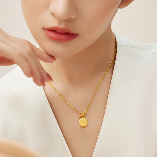 六福珠宝   足金Beloved圆牌OT扣5G黄金项链套链女款送礼 计价 GCG30025 10.74克(含工费1278元)