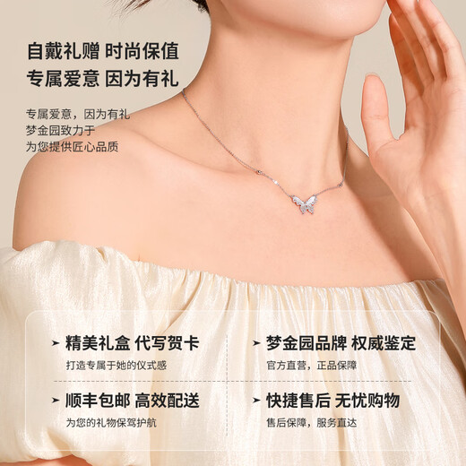 Mengjinyuan Platinum Necklace PT950 Platinum Butterfly Necklace Secret Butterfly Shadow Set Chain Gift for Girlfriend’s Birthday 43cm - About 4.9g