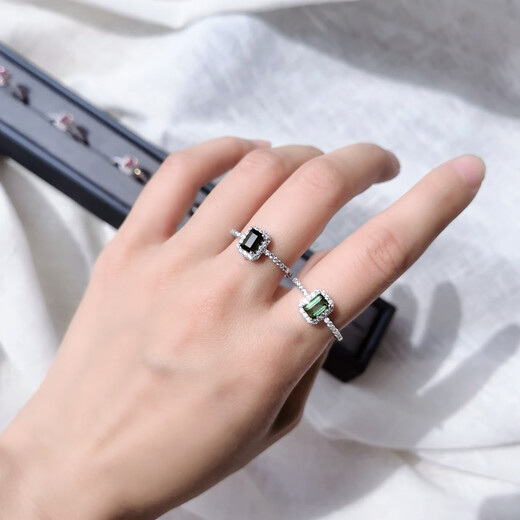 Library selection of emerald cut topaz, aquamarine, morganite, tourmaline, tanzanite classic surround set with 925 silver Seiko ring, aquamarine, adjustable opening