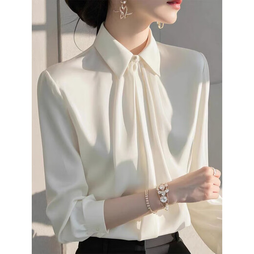 French style design white shirt for women 2026 spring new professional long-sleeved shirt women's tops white M recommended 100-112Jin Jin equals 0.5 kg