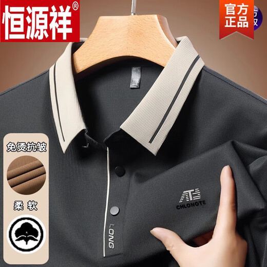 Hengyuanxiang (HYX) men's long-sleeved T-shirt 2025 spring and autumn new style business casual loose lapel base POLO shirt top 16823 light green XL 175 [recommended 135-155Jin [Jin equals 0.5 kg]]