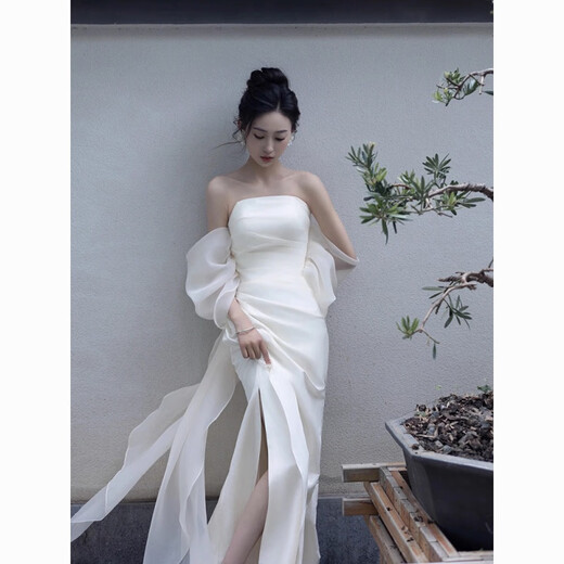
Indulgent light wedding dress niche new style bride outfit wedding welcome tiara simple tube top evening dress temperament tube top XS