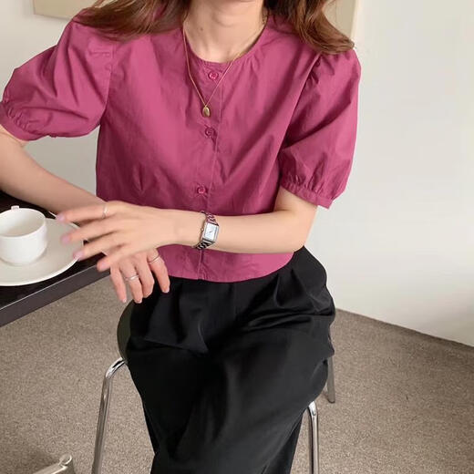 
Her style 3878 people collect casual short-sleeved shirts for women in 2025 spring and summer new retro niche short orange shirt method orange shirt S