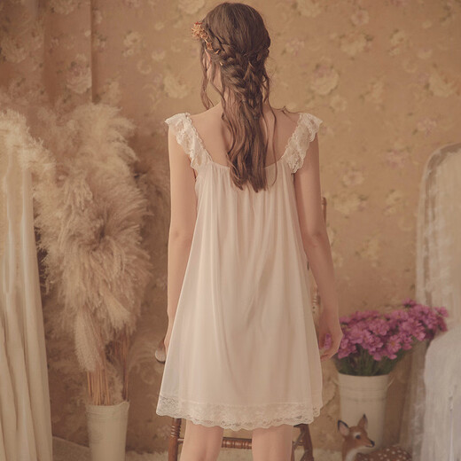 Princess Yu Zhaolin nightgown for women in summer ice silk palace pajamas sweet sexy lace suspender short-sleeved home clothes