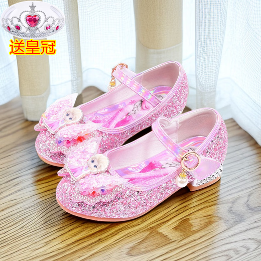 Ye Yu Girls' High Heels Spring and Autumn Elsa Frozen Princess Crystal Soft Sole Shoes Elsa Children's Leather Shoes Children's Shoes 810-3 High Heels Ice Blue Free Crown 30 Inner Length 18.5cm