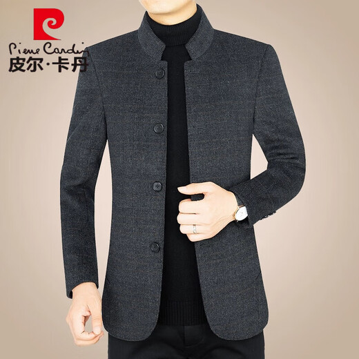 
Pierre cardin spring and autumn new men's clothing Chinese stand collar middle-aged men's jacket short wool jacket dad knit dark gray XL 180 (135-150Jin [Jin equals 0.5 kg])
