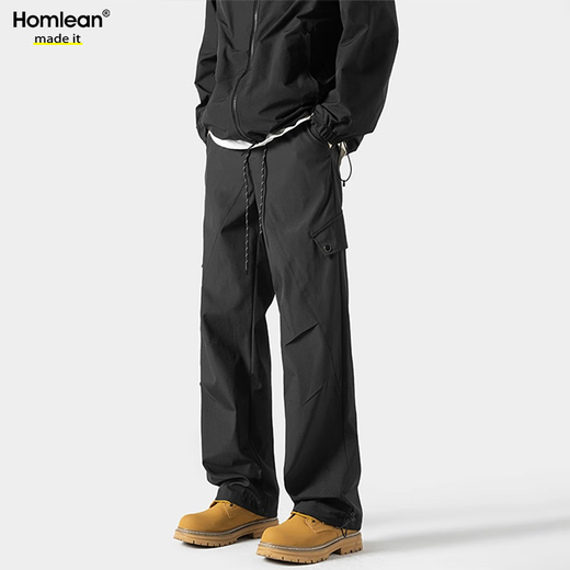 Homlean overalls men's autumn water-repellent mountaineering charge loose versatile casual long pants an11 black XL