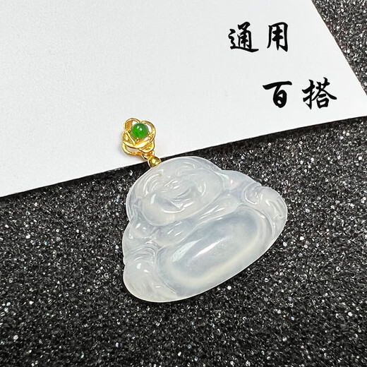 Pu Lian 18K gold buckle emerald jade pendant melon seed buckle au750 inlaid egg top bead pendant buckle Buddha buckle head color gold C straight clip C6 model-18K white (set with diamonds)