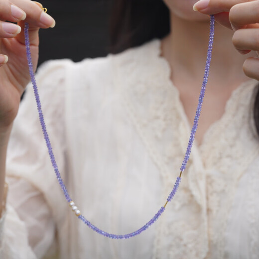 Lierui Natural Tanzanite Plate Jewelry Stone Clavicle Chain Fantasy Amethyst Pendant Beeswax Pearl Stacking Necklace Gift for Women 1# Tanzanite Beeswax Clavicle Chain