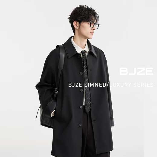 Piaget Zall PU leather stitching Marken lapel one-hand long windbreaker men's mid-length coat 2025 spring new model D511065 wheat color M (170)