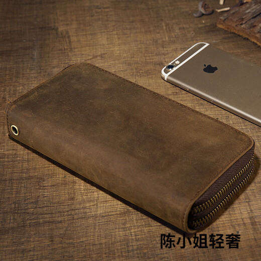 
GPHF Japanese original leather long double zipper wallet for men multi-card cowhide retro clutch genuine leather large capacity