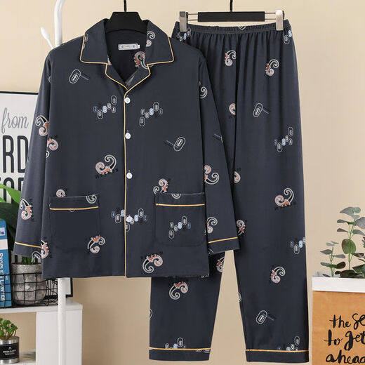Catren Pure Cotton Viersaison Viersaison Herren-Langarm-Pyjama-Hauskleidung langärmlige 826 Blue L für 95-130 Jin [Jin ist 0,5 kg]