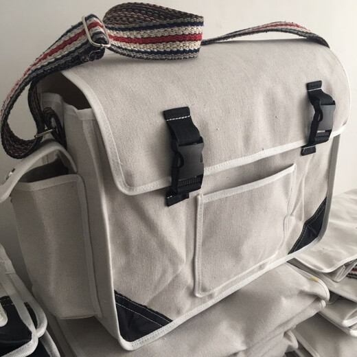 An Junsheng construction site tool bag thickened canvas wear-resistant large repair hardware tool satchel water and electricity canvas bag thickened and strong white large extra thick with compartment 40*14*30