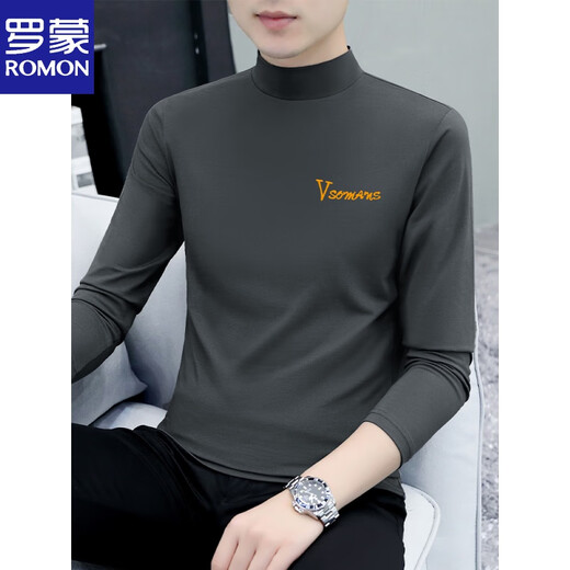 Romon reines Baumwoll halbe Rollkragenfleisch-Basishemd-Hemd-Langarm-T-Shirt T-Shirt Middle Collar Frühling und Herbst Herren Unterwäsche T-Shirt außerhalb Herbst Kleidung LH-Typc6187 Charcoal Grey M [vorgeschlagen 100-115jin [Jin gleich 0,5 kg]]