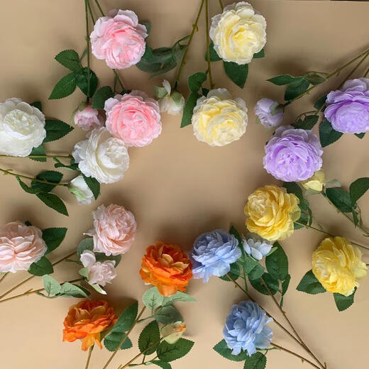 Simulated 3-head peony wedding flower arrangement rose sea wedding arrangement fake Brazilian roses arranged on the ground to lead silk flowers caramel color