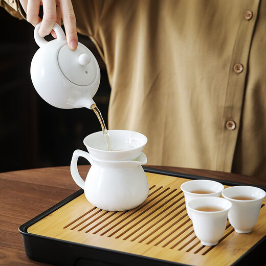 Suet-fat jade white porcelain Xishi teapot tea set with tea tray Dehua tea making party home office tea set tea tray set