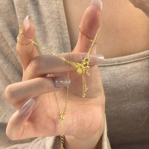 Chi Pan Spirit Snake Butterfly Gold Necklace for Girls Snake Zodiac Year Clavicle Chain as a Holiday Gift for Girlfriends Painted Spirit Snake Butterfly Pendant 0.4g Gold 5G Hard