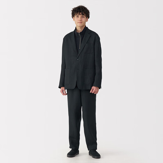 无印良品（MUJI）男式 汉麻水洗夹克男士外套25年夏季男装西装小西服休闲AD0WRC5S 黑色 L (175/100A)