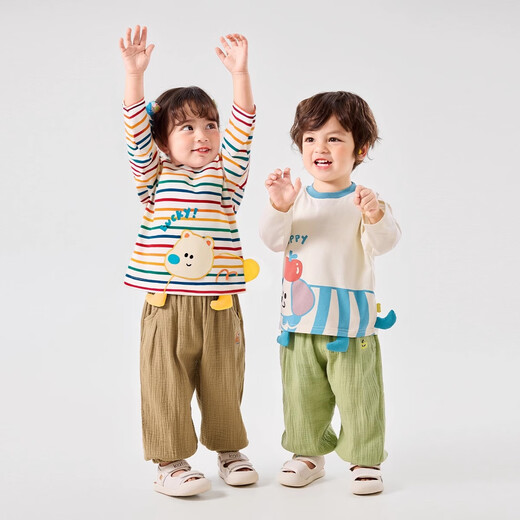 Dudujia children's clothing baby cartoon T-shirt autumn clothing boys long-sleeved autumn thin children's tops fashionable girls T-shirts, color 130