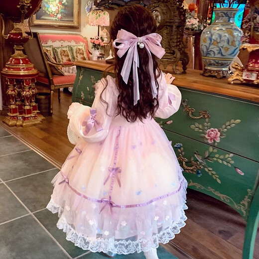 Anne You’s Girls Princess Lolita Vestido de moda de malla de malla de malla para niños Vestido de cumpleaños para niñas Rosa 120