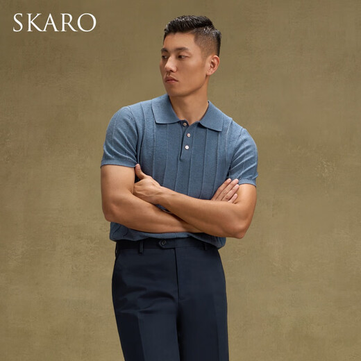 SKARO【柔软透气】蓝色短袖针织POLO衫男夏季商务休闲翻领T恤薄款 浅绿色SKP723 XL