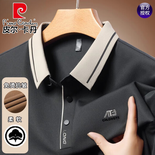 皮尔卡丹（pierre cardin）男士长袖t恤2025春秋新款休闲宽松翻领打底POLO衫上衣 16823浅绿 M 165【建议95-120斤】