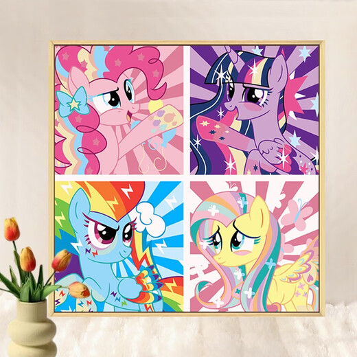 
Little Pony Poly Digital Oil Painting Diy Filling Coloring Children's Hand-drawn Cartoon Biqi Acrylic Oil Color Decoration Painting qx15914 80*80cm Thick solid wood inner frame + decorative outer frame