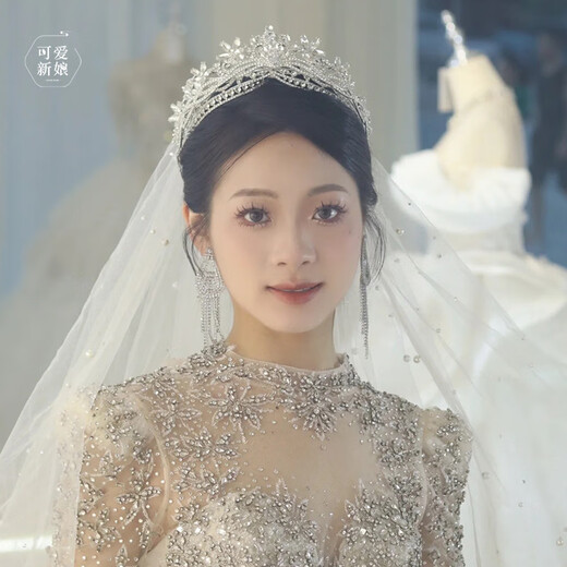 Shijun (SHIJUN) European and American retro crystal handmade large crown Korean-style crown light luxury heavy industry double-layer flash diamond princess crown bridal wedding double-layer five-petal flower crown A0136
