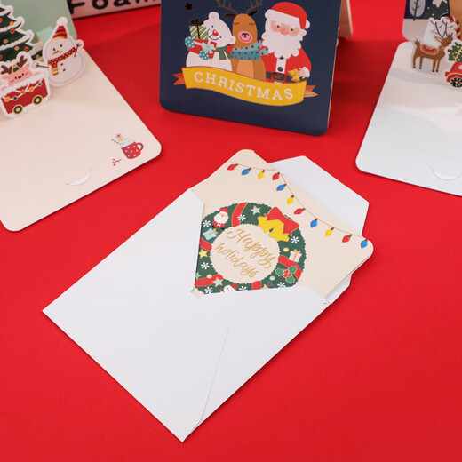 Carte de Noël 3D en trois dimensions Carte de voeux de Noël cadeau musique mini dessin animé anglais remerciement pour enfants bénédiction petite carte Type A aléatoire 3 pièces avec enveloppe blanche + autocollant d'enveloppe