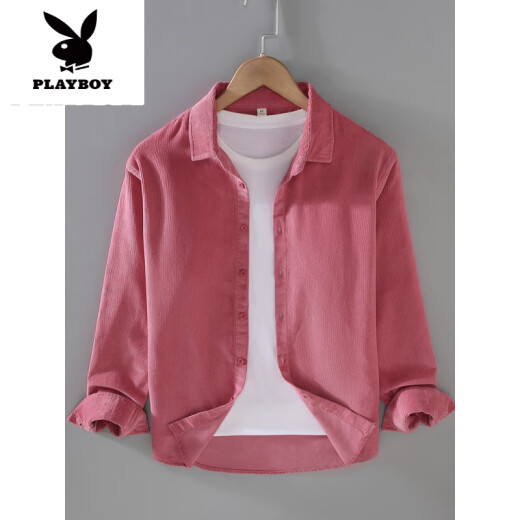 花花公子（PLAYBOY）春季灯芯绒衬衫男长袖感商务休闲宽松棉工装棉衬衣外套潮新品 卡其色【9715方领有口袋】 M 【105-125斤】