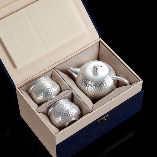 Silver pot, gilt silver tea set, 999 silver set, light luxury hammer pattern, one pot and two cups, one pot and two cups, 1 piece