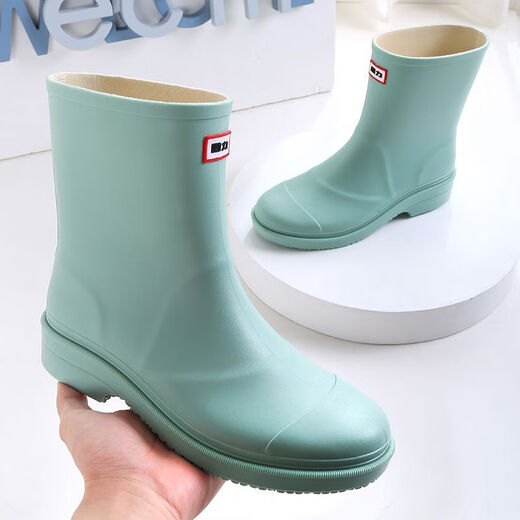 回力雨鞋春季新款女款防水成人水鞋户外厨房套鞋雨靴中筒胶鞋赶海 琥珀绿 36