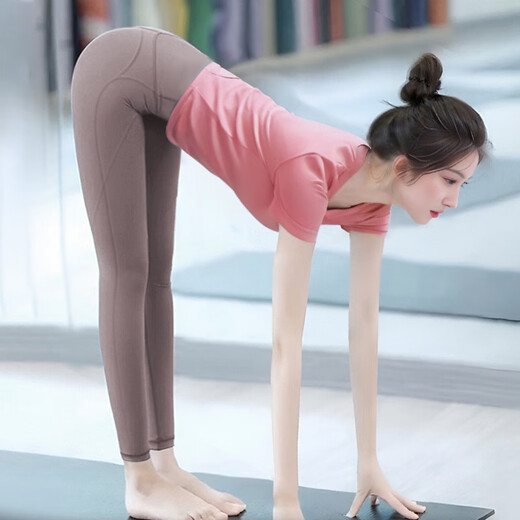 Double Show Plus Size Yoga Wear for Women Dopamine Belly Covering and Slimming Outerwear Professional Running Sports Fitness Pilates Suit Top Glazed Purple Top Quick Drying Cool Style 2XL (135-150)