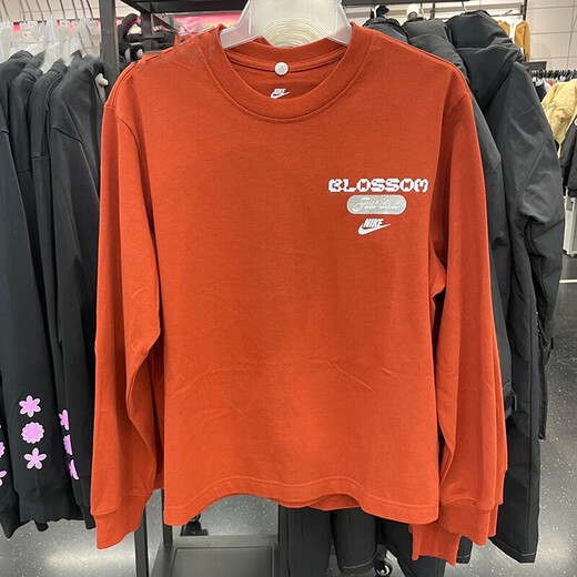 Nike (Nike) Offizielles langärmeliges T-Shirt-T-Shirt-Frauen 2025 Frühlings- und Sommer-New Sportswear Strick-Basishemd rundes Hals Top FJ9761-832 Orange S