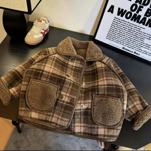 Yuanyou lingjiage abrigo de doble fila ~ abrigo de invierno para bebés engrosados para bebés y solapas de niñas más terciopelo algodón de algodón doble, color marrón que coincide 90
