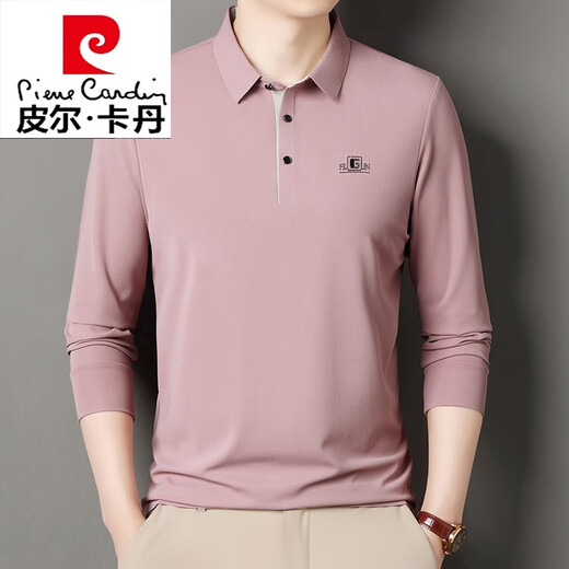 Pierre Cardin Langarmed T-Shirt für Herrenfrührungen und Herbst Dünne dünne mittlere Baumwoll-Lohr-Revers-T-Shirt-Top-Basis-Polo-Hemd mit mittlerem Alter.