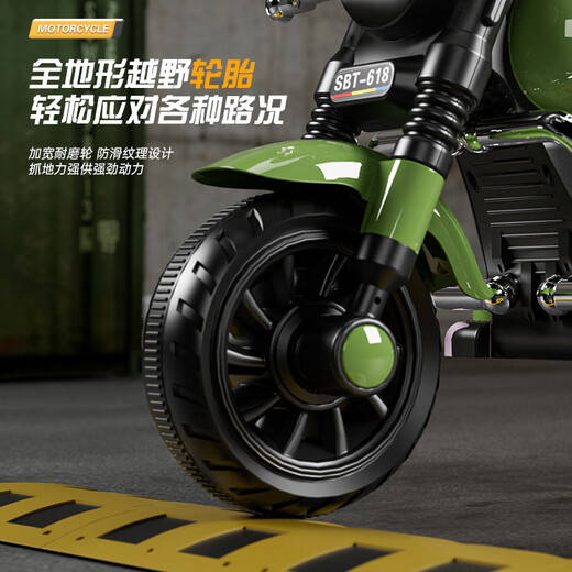 Shengbutong Children's Electric Bike Motorcycle 1-3-3-6 ans Tricycle Tricycle Télécommande La voiture de jouets peut être utilisée comme enfant Batterie Car Olive Green [Dual Drive + Remote Control + Early Education + Bluetooth] Cadeaux d'anniversaire des garçons et filles pour la journée pour enfants