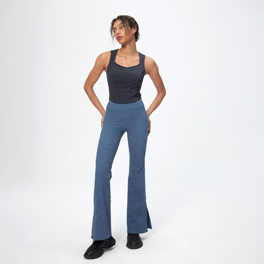 Particle Mania [Air] Sports Lingerie for Women with Chest Pad Long Yoga Fitness Vest 06707 Gray Blue Denim-Asymmetric Collar-695 L