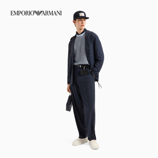 EMPORIO ARMANI/阿玛尼官方旗舰男士长袖圆领通体提花复古套头针织毛衣 F9030-蓝色/海军蓝色 L  (推荐：150-165斤)