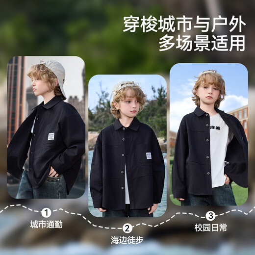 ASK JUNIOR children's shirt 2026 spring new style lapel long-sleeved boys' shirt jacket men's and older children's fashion tops black 110