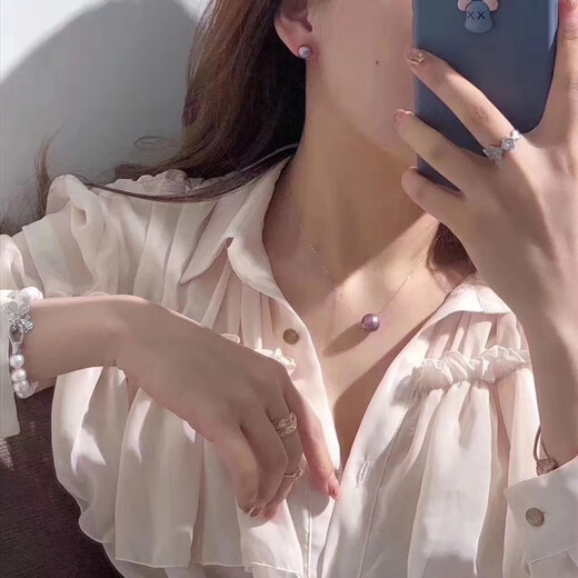 Fat Donglai's same style South Sea gold bead pendant gold pearl passepartout necklace 925 silver plated 18K gold clavicle chain single gold pearl round bead 14mm