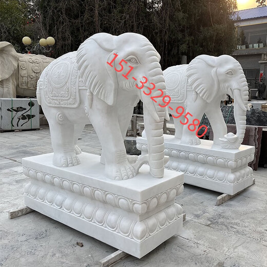 Marble white marble elephants pair outdoor villa courtyard hotel company home doorway lucky stone elephants Lucky Ruyi white marble elephants 60 cm high pair stone unicorn white marble