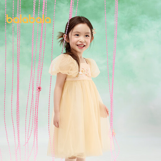 Balabala Girls Skirt Children's Dress 2025 Summer Dress for Toddlers and Toddlers Puff Sleeve National Style Mesh Skirt 208225111027