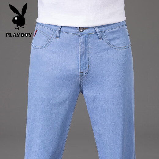 Playboy (Playboy) Hong Kong High-End Tensile Jeans Men's Spring y Autumn Fino suelto Celile elástico Long Men Pants Men 9767b Light Blue 29