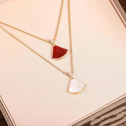 Library selection 18K gold mini skirt pendant rose gold colored gold gold clavicle necklace au750 small fan for women's Valentine's Day 18K gold gold color (set) white mother-of-pearl (small size)