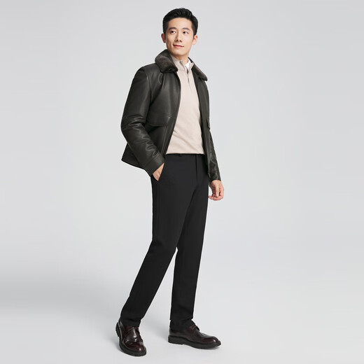 Veste en cuir en cuir authentique Youngor pour hommes en automne et hiver d'âge moyen et collier de fourrure de fourrure de jeunesse veste en cuir veste down et confortable centre commercial du même style. Ypyx415479afa xl 180 / 100a