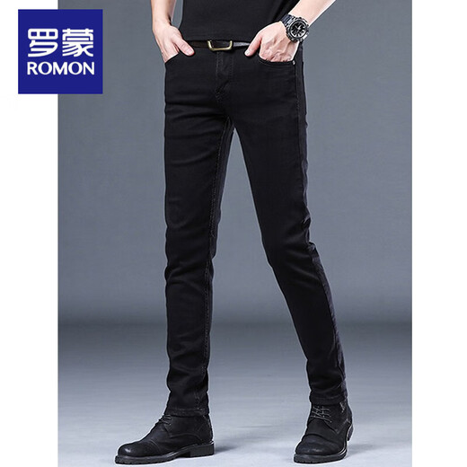 
Romon Spring and Summer High-end Jeans Men's Casual Slim Feet Men's Pants Korean Style Trendy Pants Men's Versatile Pants Men 1048 Black 29